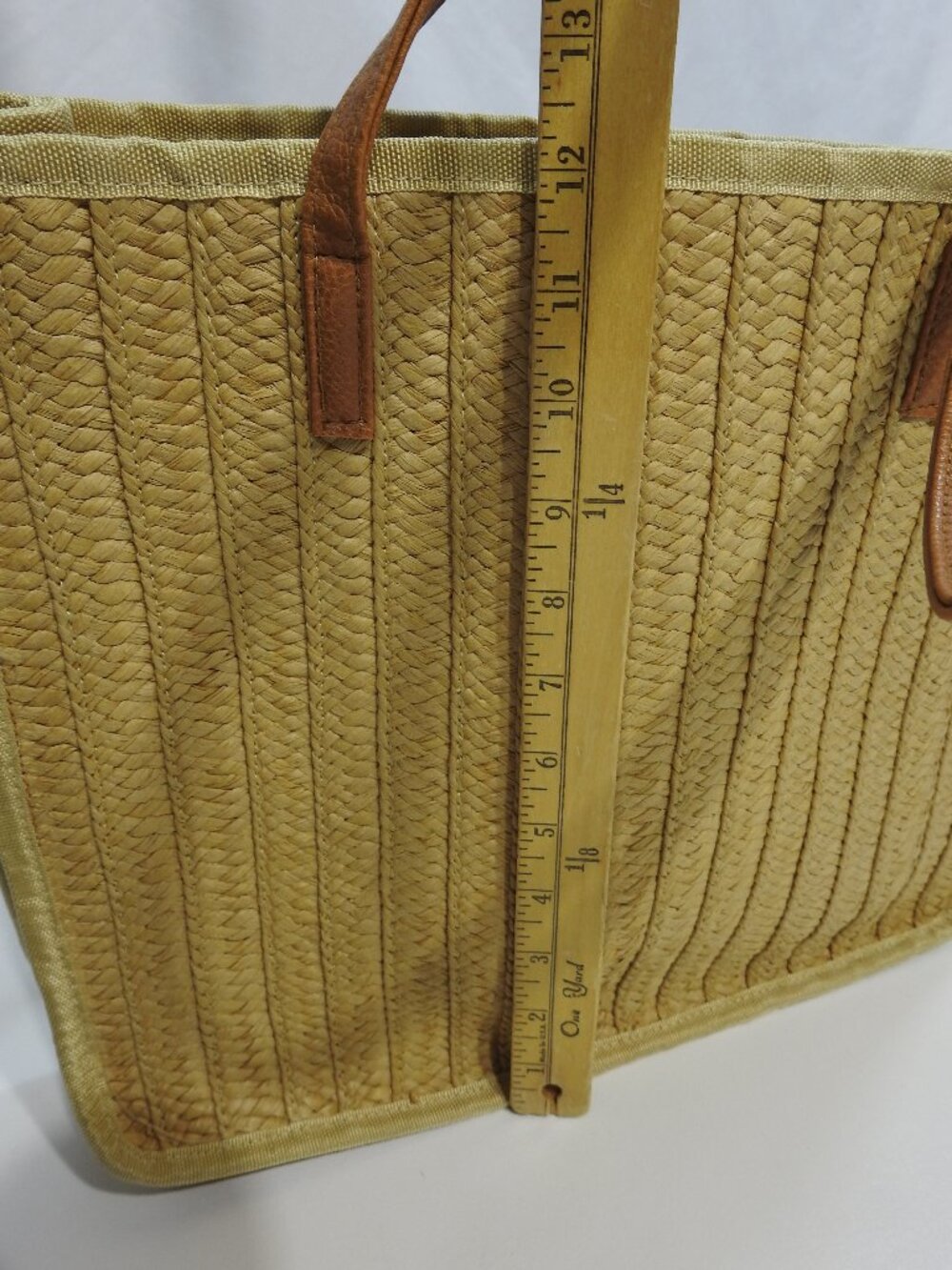 Straw Purse 12"H with 3 Cream Stripes Unknown Brand Shoulder Bag - Picture 9 of 13